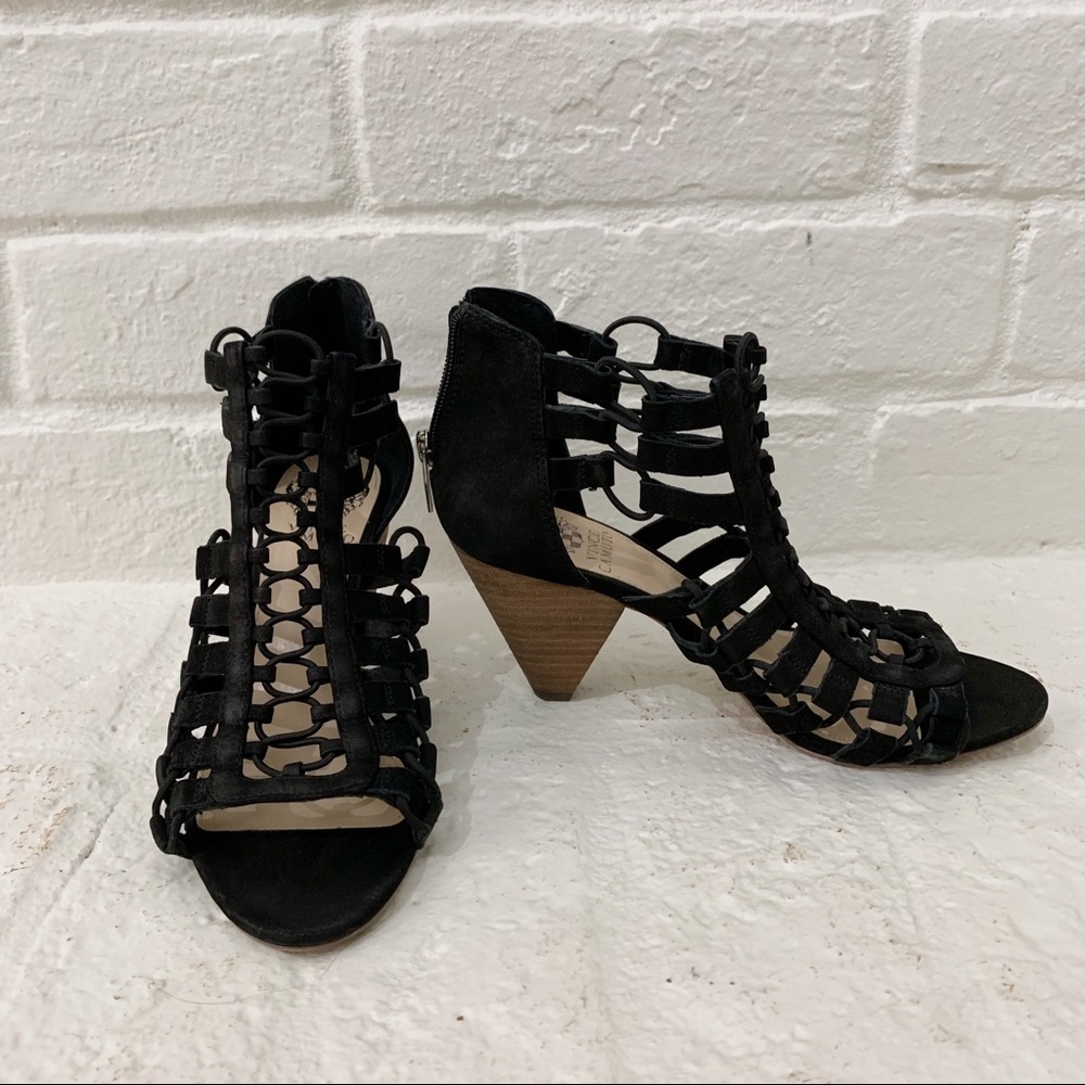 Vince Camuto leather stack heel sandal sz 7.5